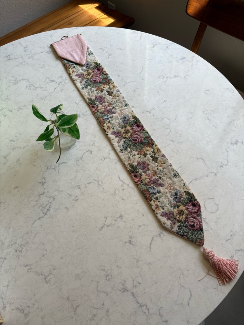 Floral Tapestry Wall Decor Pull with Pink Tassel